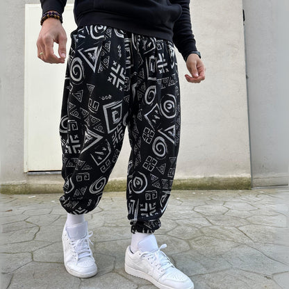 Unisex Harem Pants , Baggy Cotton Blend Trousers, Drop Crotch Joggers