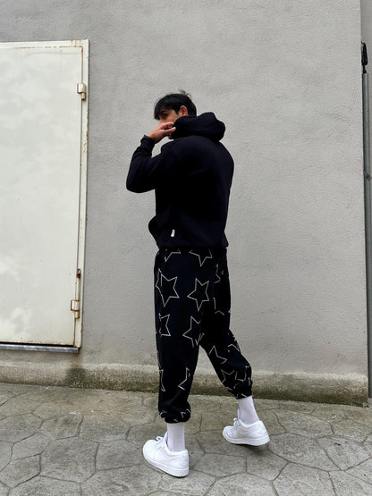 Unisex Star Print Harem Pants , Baggy Cotton Trousers, Drop Crotch Joggers