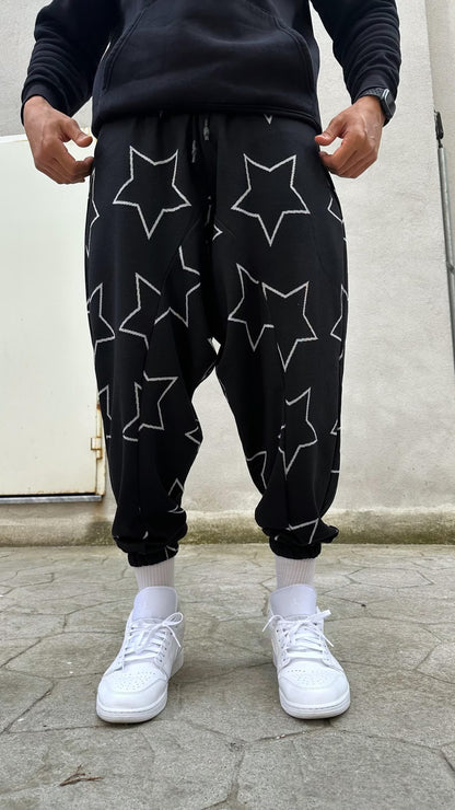 Unisex Star Print Harem Pants , Baggy Cotton Trousers, Drop Crotch Joggers